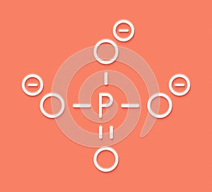 Phosphate anion, chemical structure. Skeletal formula.