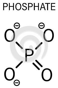 Phosphate anion molecule, chemical structure. Skeletal formula.
