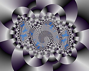 Phosphorescent blue fantasy fractal, abstract flowery spiral shapes, background