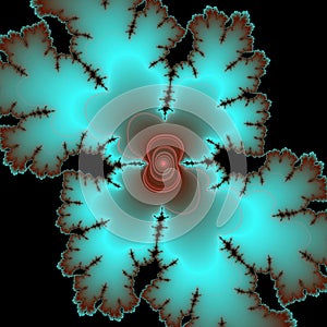 Phosphorescent leaf shapes contrasting fractal, abstract background