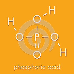 Phosphoric acid mineral acid molecule. Used in fertilizer production, biological buffers, as food additive, etc. Skeletal formula. photo