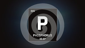 Phosphorus as Element 15 of the Periodic Table 3D illustration on grey background