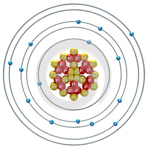 Phosphorus(isotope) atom on a white background