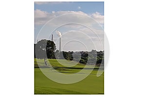 Blue sky, white clouds .