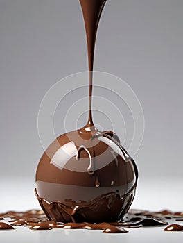 Photo Of 3D Rendering Of Melted Milk Chocolate Pouring And Folding On Sphere, M And Ground Plane, Isolated On White. Generative AI