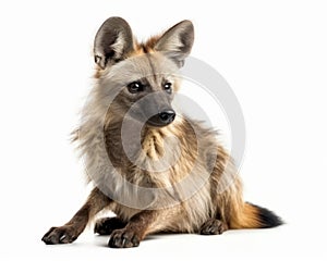 photo of aardwolf isolated on white background. Generative AI