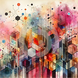 photo of Abstract hi-teck artwork mixed with buzzy geometric shapes for background