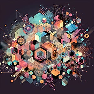 photo of Abstract hi-teck artwork mixed with buzzy geometric shapes for background