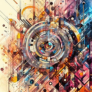 photo of Abstract hi-teck artwork mixed with buzzy geometric shapes for background