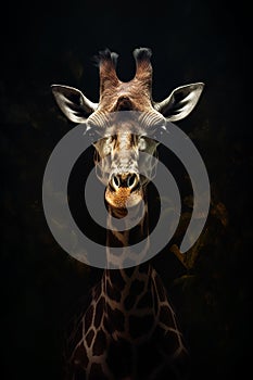 A photo of an african wild giraffe, nature on background, leafs, tree