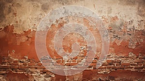 Photo of an aged brick wall with faded paint and weathered textures