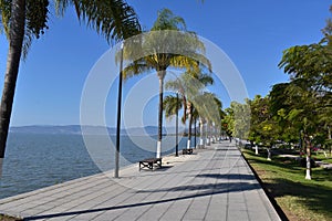 Photo of the Ajijic boardwalk, with Lake Chapala in the background