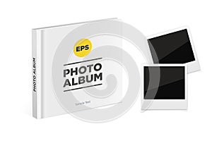 Photo album book with white cover and Vintage photo frames. Vector mockup