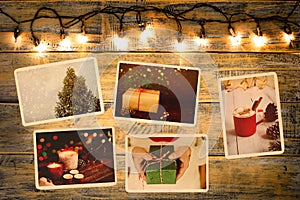 Photo album in remembrance and nostalgia in Christmas winter season on wood table. photo