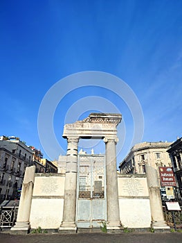 Photo of the Anfiteatro Romano di Catania, a Roman amphitheatre in Catania, Sicily, Italy.