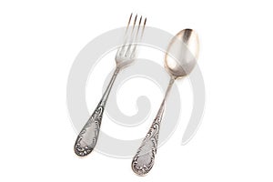 Photo of antiquarian silver fork and spoon
