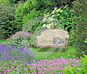 Garden of peace paradise chaise lounge longue gardens cat pets pet animals eden peaceful chair seat bench