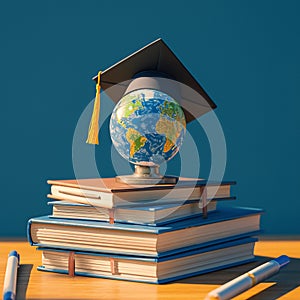 photo of Back to School Graduation cap with Earth globe, global education