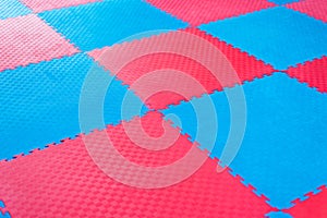 Photo background of blue and red tatami sport for martial arts