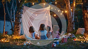 photo of a backyard movie night under the stars