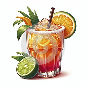 Photo of a Bahama Mama cocktail Isolated on white solid background. ai generative
