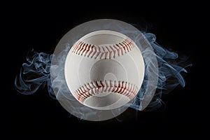 Photo Baseball ball on black background with smoke, adding drama and intensity to sports photography