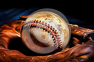 Photo of a baseball glove with a baseball inside