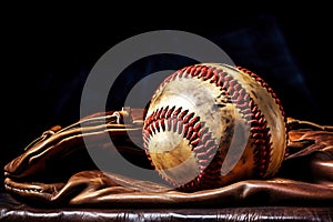 Photo of a baseball glove with a baseball inside