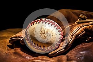 Photo of a baseball resting on a baseball glove