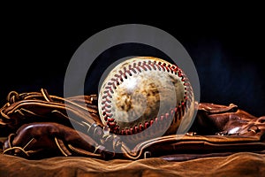 Photo of a baseball resting on a baseball glove