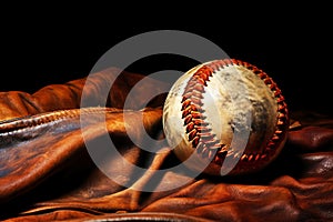 Photo of a baseball resting on a leather glove