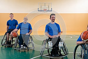 photo of the basketball team of war invalids with professional sports equipment for people with disabilities on the