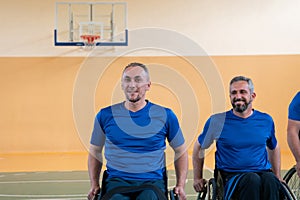 photo of the basketball team of war invalids with professional sports equipment for people with disabilities on the