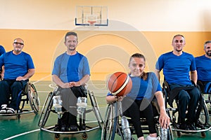 photo of the basketball team of war invalids with professional sports equipment for people with disabilities on the