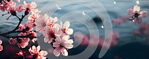 photo beautiful cherry blossom banner with air droplet ai generated
