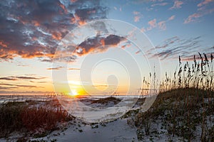 Photo of a beautiful sunrise at St Augustine Beach Florida with a wonderful sky and clouds