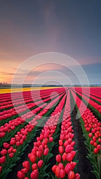Photo Of Beautiful Tulip Fields In Zuidholland, Netherlands. Generative AI photo