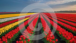 Photo Of Beautiful Tulip Fields In Zuidholland, Netherlands. Generative AI photo