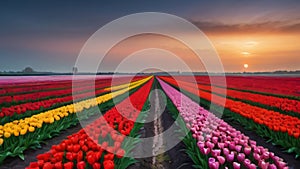Photo Of Beautiful Tulip Fields In Zuidholland, Netherlands. Generative AI photo