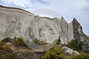 Beautiful unique Mountain landscape with fairy chimneys in Goreme, Cappadocia, Turkey