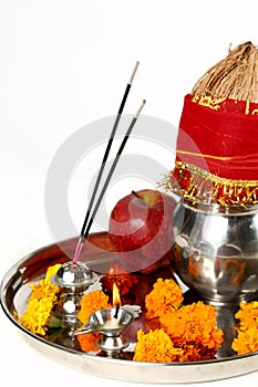 Photo of beautifully Decorated Pooja Thali for festival celebration to worship