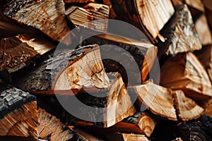 Photo of Big stack of chopped firewood outdoors. Background texture for backdrops or mapping