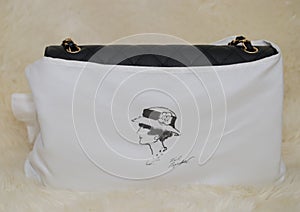 Photo of black Chanel handbag brand Editorial on white background.