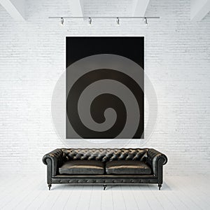 Photo of black empty canvas on the brick wall