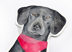 Photo of black flat-coated Retriever Dog portrait drawing on white background.