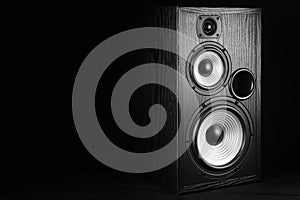 Photo of black music audio speaker. Music concept.