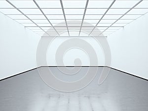 Photo blank white empty room contemporary gallery. Modern open space expo with concrete floor. Place for business