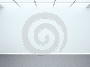 Photo blank white empty wall contemporary gallery. Modern open space expo with concrete floor. Place for business