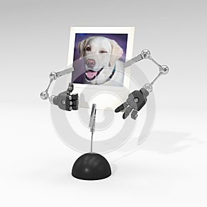 Photo of a blinking dog on picture clip holder with toy arms