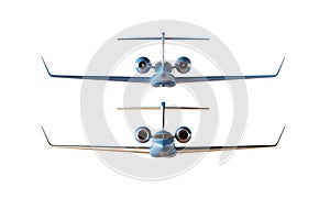 Photo Blue Glossy Luxury Generic Design Private Airplane Model. Clear Mockup Isolated Blank White Background.Business